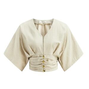 Commense Beige Cropped Blouse with Gold Buttons